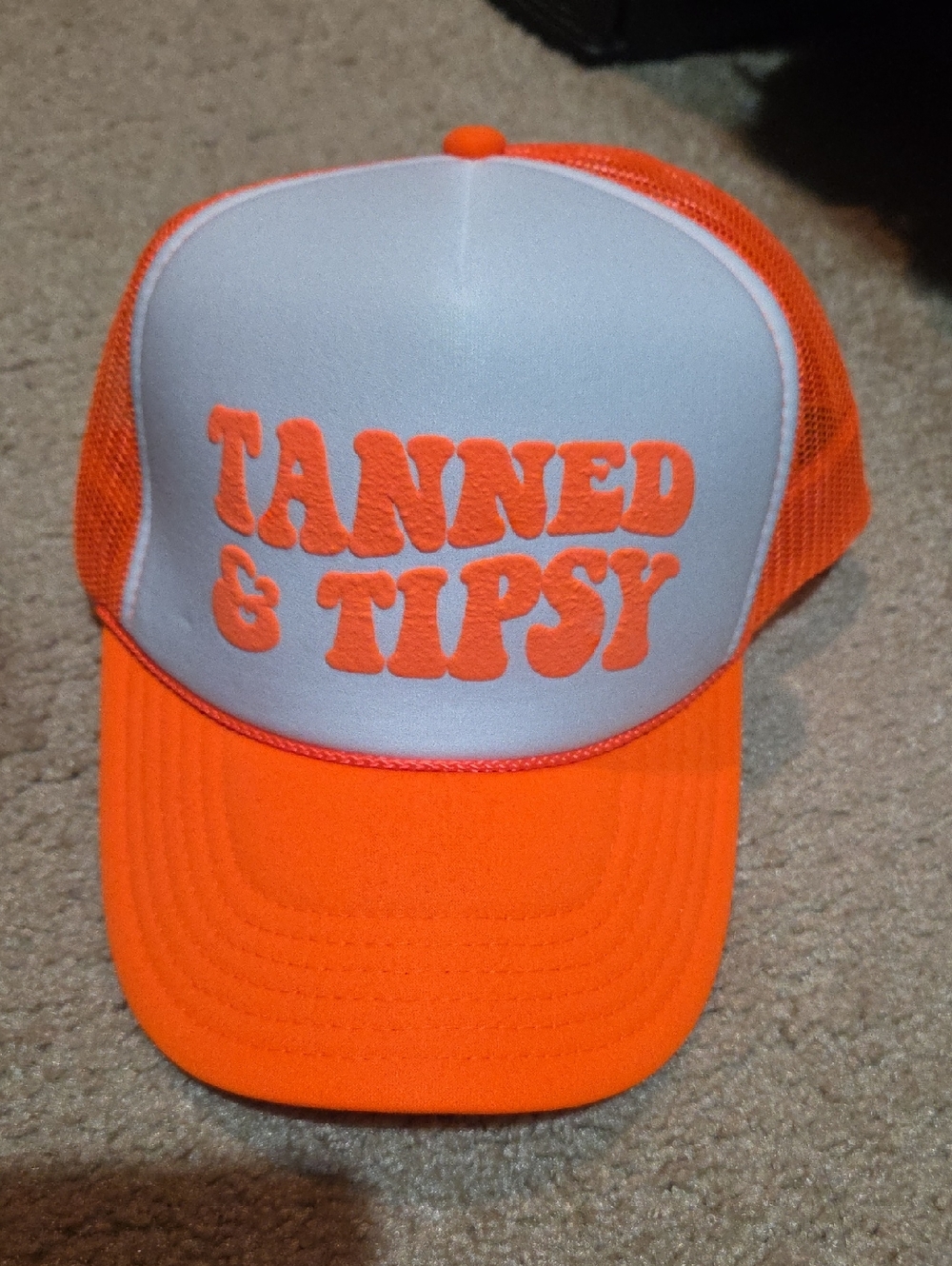 Tanned & Tipsy Orange and White Trucker Hat